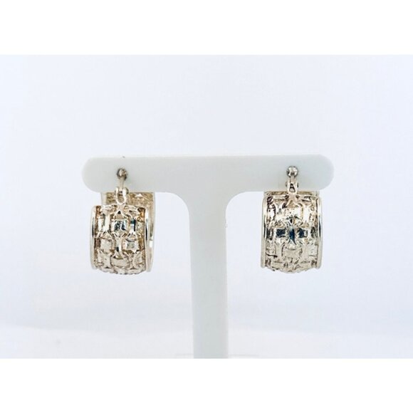 Sterling Silver 925 Textured Hoop Earrings, Snap Back, Lightweight 7.27g Elegant - Picture 5 of 10